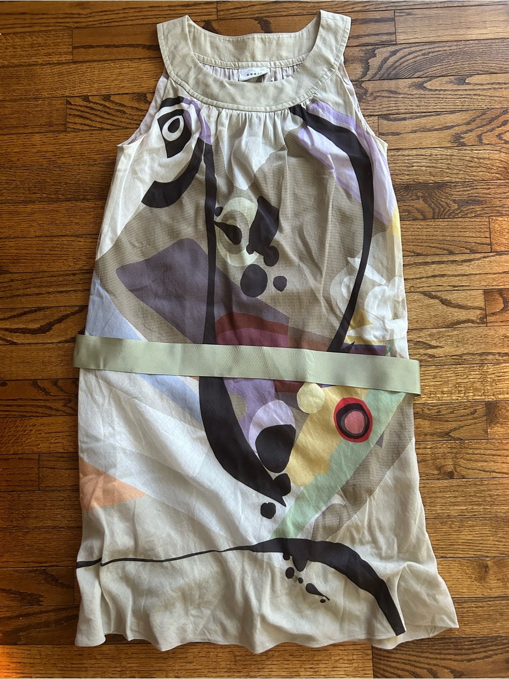 Akris Abstract Print Mini Dress in Cream, Black, Purple, Green, Red